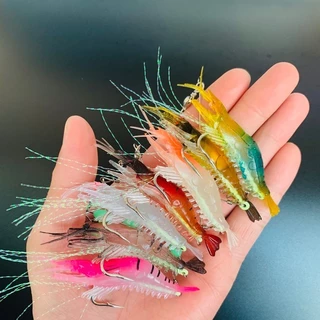Isca De Pesca Luminosa De Camarão Com Contas Giratórias De Anzol Artificial De Silicone Brilhante Para Robalo De Água Doce Salgada