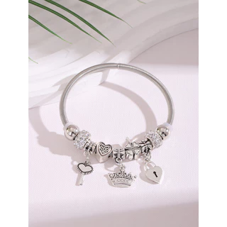 Bola de Strass 1 Peça Coração Amoroso Trevo de Quatro Folhas Chave Fechadura Adorável Moda Aço Inoxidável para Mulheres