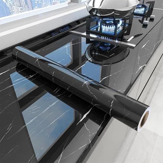 Papel de Parede 2 x 60CM com 5x 60CM METROS x 60CM Adesivo Autocolante Marmore Preto Usável em fogão/armário/porta Inovação com Filme Resistente Agua