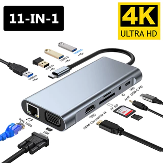USB 3.0hz Tipo C HUB 4K 30Hz Para HDMI Compatível Adaptador 3.0 11 Em 1 Dock PD 87W Splitter MacBook Pro Air