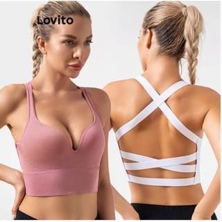 Lovito Sutiã esportivo esportivo liso Criss Cross para mulheres LNL75032