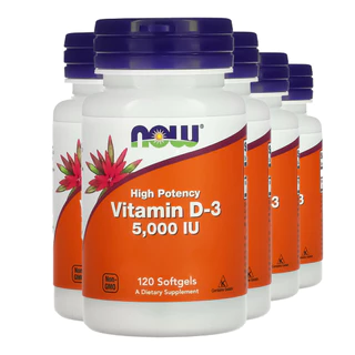 Kit 5x Vitamina D3 5000IU Alta potencia Now 120 Softgels/Made in Usa