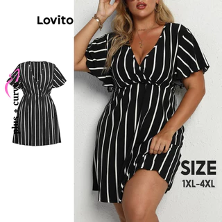 Lovito Vestido listrado casual plus size com babados para mulheres LBL15511