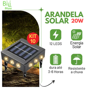 Kit 10 Luminária Arandela Solar Led 4 Focos de Luz 20W Espeto Jardim e Parede Slim 12 Leds c/suporte