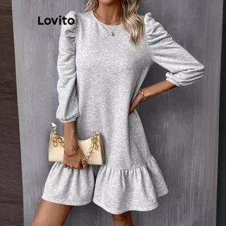 Lovito Vestido casual com bainha lisa e babados para mulheres LNL69035