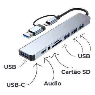 Hub Usb-c E 3.0, 8 Em 1 P2 Stereo Pd Charger Usb 3.0 Cartões