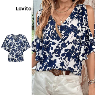 Lovito Blusa Boho Plants Cut Out para mulheres L99ED890