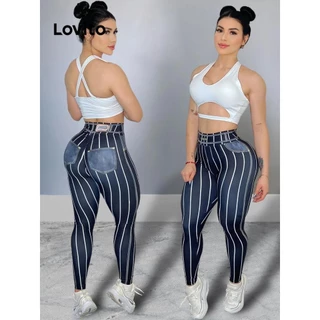 Lovito Legging esportiva com estampa listrada esportiva para mulheres LNL77132