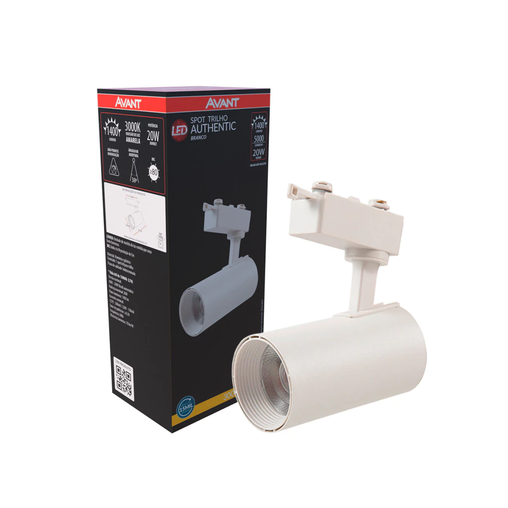 Spot Led Para Trilho Authentic T1 20w 3000k Branco Quente 110v/220v Bivolt IP20 Branco Cod: 251820574 Avant