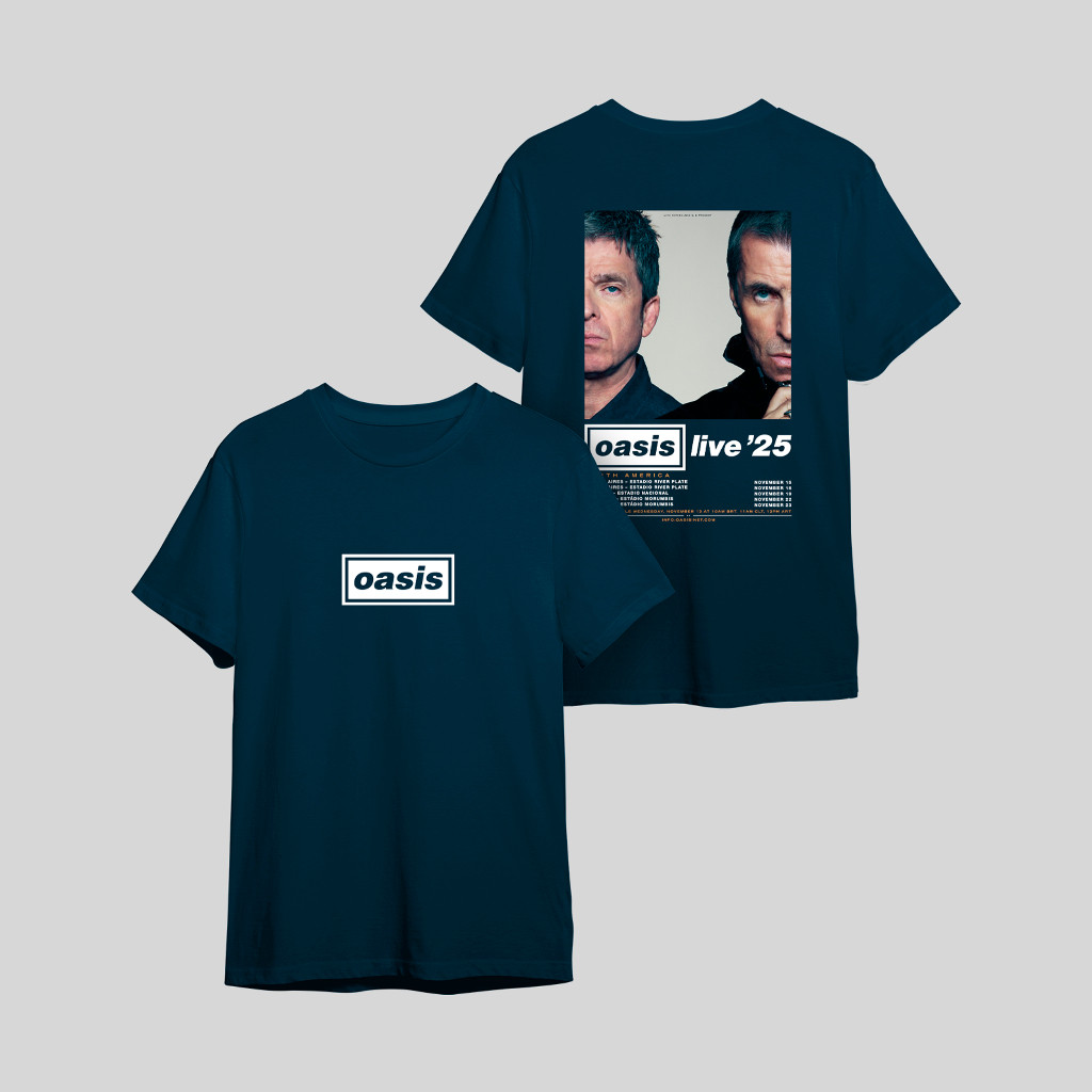 Camiseta Oasis Banda de Rock World Tour Live 25 Turnê Unissex