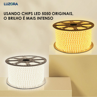 1 a 10 Metros Fita Mangueira de LED 5050 para Decoração 110V ou 220V Branco Frio/Quente Com
