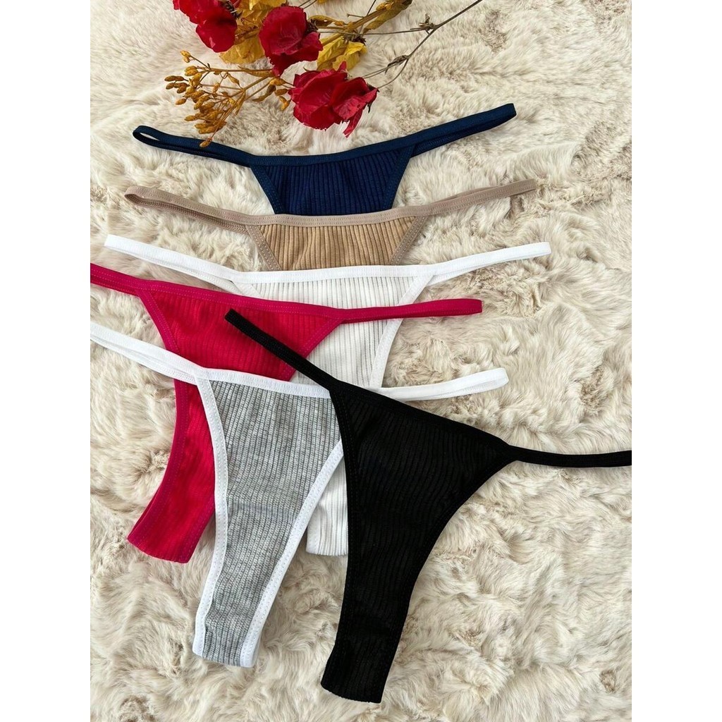 Kit 5 Calcinhas Tang String Fio Dental Sexy Canelada Ribana | Shopee Brasil