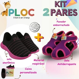 Kit 2 Pares: Calce Fácil Colors Preto sola Pink  + Papete Menina Ploc Pap01 em Oferta na Shopee