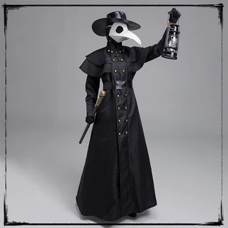 Medieval Steampunk Doctor Schnabel's Cosplay Costume : Roupa Preta Com Chapéu , Máscara Long Snout , Varinha De Condão E Lâmpada De Óleo Para Halloween