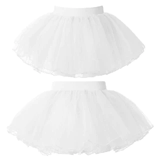 Rswnyirn Crianças Meninas Roupas De Dança Cintura Elástica Tutu Malha Saia Cor Sólida De Quatro Camadas