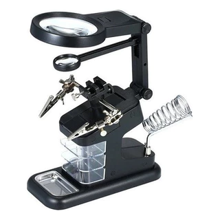 Lupa De bancada eletronica com garra led suporte ferro solda suporte pinça iluminação