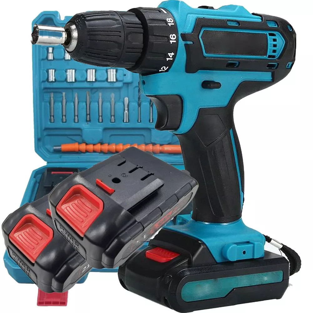 Parafusadeira 2 Baterias 24v Furadeira Maleta 24pcs Pronta Entrega Cor Amarela