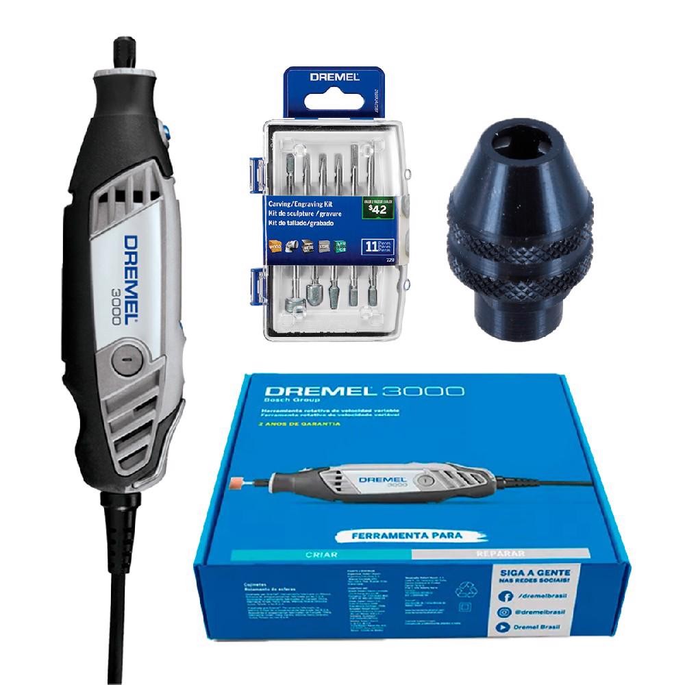 Kit Micro Retifica Dremel (3000) 220V + Mandril de Aperto (4486) + 11 Acessórios (729)