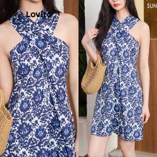 Lovito Vestido boho tribal estampado cruzado para mulheres L100MD316