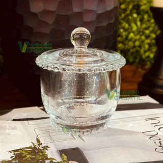 Manteigueira Francesa de Vidro Wolff Pearl Bolinhas Mesa Posta Manteiga Fresca Requintada Luxo 150g Grande com Reservatório de Água 10,5x10,5x11cm