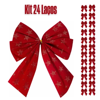 Kit 24 e 12 Laços De Natal Lacinho Decoração Enfeite Árvore Natal Vermelho
