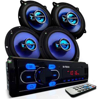 Kit Som Automotivo Rádio Mp3 + Par Alto Falante Triaxial 5 Polegadas e 6 Polegadas 100w