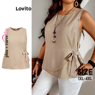 Lovito Blusa plus size curva elegante lisa assimétrica com renda para mulheres LBL15477