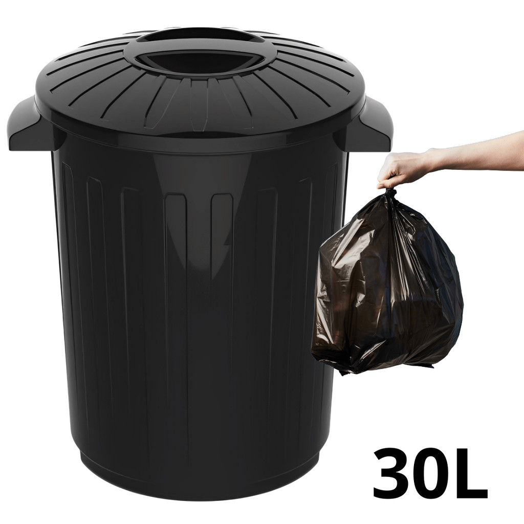 Cesto de Lixo Lixeira com Tampa 30 Litros Com Alça Grande Resistente Plástico Preto