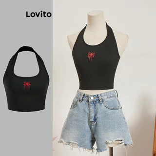Lovito Regata casual sem costas de desenho animado para mulheres L99ED016