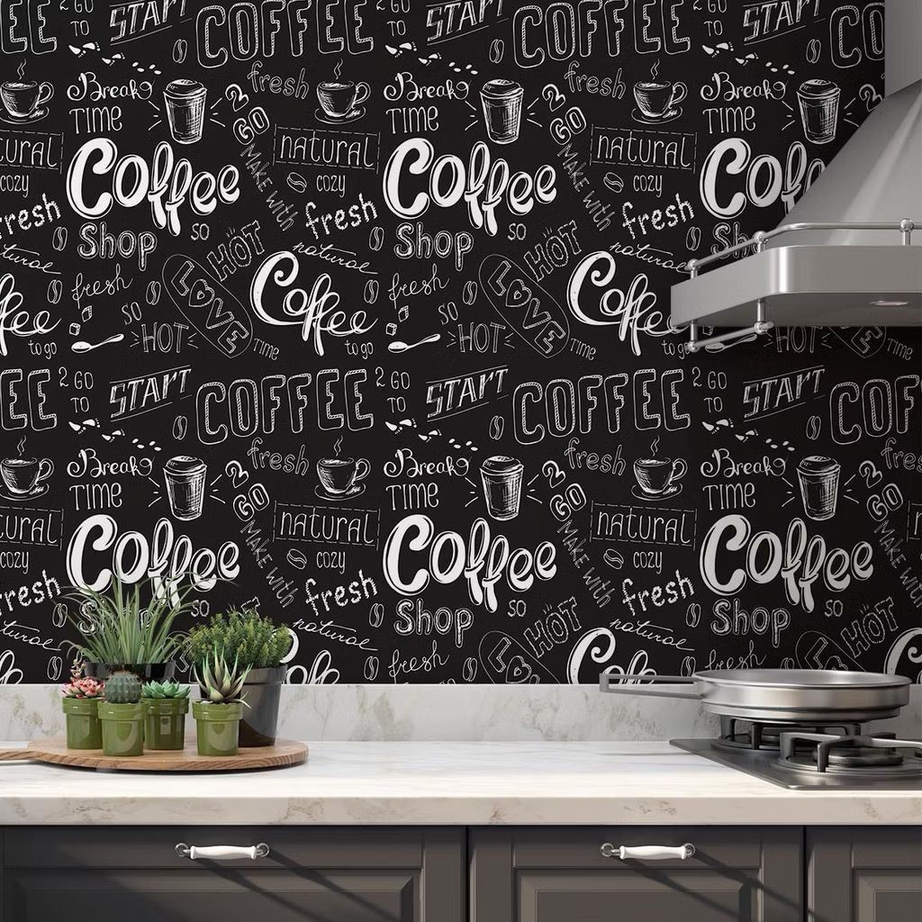 Papel de Parede Adesivos Modelo Café preto Love 5 METROS x 45CM Adesivo ...