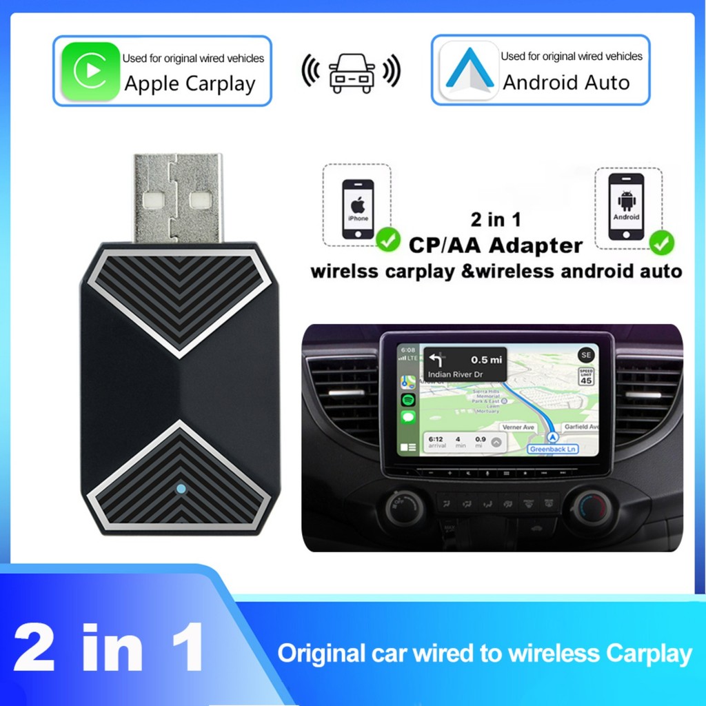 CarPlay Sem Fio Android Auto AI Caixa Adaptador Carros BT WiFi 2 Em 1 ...