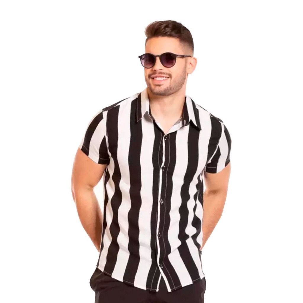 camisa masculino manga curto listrada slim fit adulto