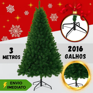 Árvore De Natal Pinheirinho 3 Metros Gigante Verde 2016 Galhos Cheia Alta Luxo Pé Metal Natalina