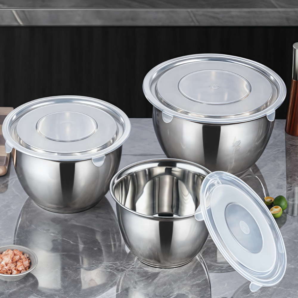 Kit 3 Bowls Inox Tigela Profissional Fundo Grosso Bacia Sala