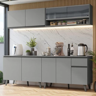 Armário de Cozinha Completa 240 cm Nice Madesa 03 em Oferta na Shopee