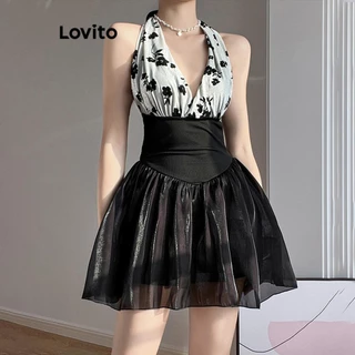 Lovito Peças únicas casuais Ditsy Floral Colorblock para mulheres LNM67119