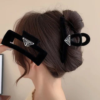 Clip de Cabelo Preto Clip de Luxo Feminino de Luxo Feminino High-End Feel Clip de Tubarão Grande 2024 Novo Estilo Clip Flocking Clip Headdress