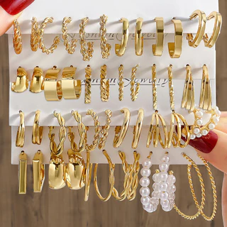 Conjunto de Brincos Geométricos 24pcs Novo Estilo Pérola Quadrada Conjunto de Brincos Geométricos Combinados Fashion Jewelry