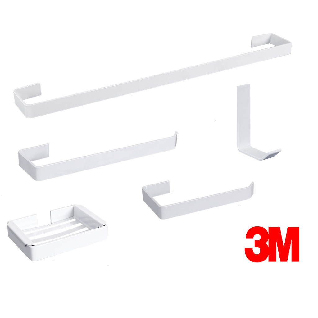 Kit De Acessórios Para Banheiro 5 Peças Stander Branco Fixação Adesiva 3m