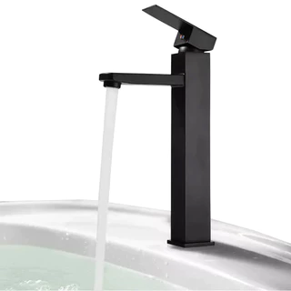 Torneira Banheiro Quadrada Lavabo Luxo Monocomando Alta Metal Escovado Preta Misturador Quente e Fria