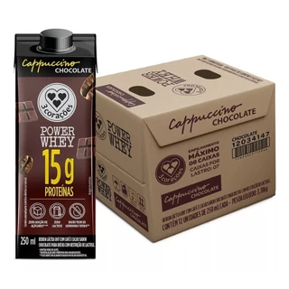 Kit 12 Cappuccino Chocolate Power Whey 250ml Cada 3 Corações