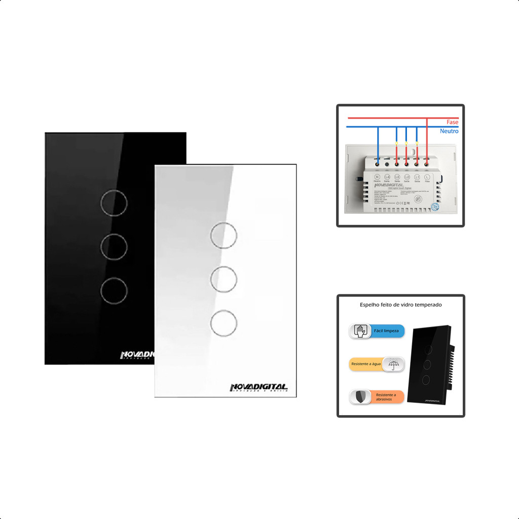 Interruptor Zigbee Touch 3 Botões Inteligente 4x2
