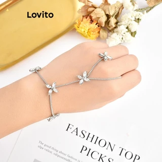 Lovito Pulseira casual de metal liso linda e elegante para mulheres LFA44621