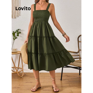 Lovito Vestido romântico simples em camadas com bata para mulheres LBL15438