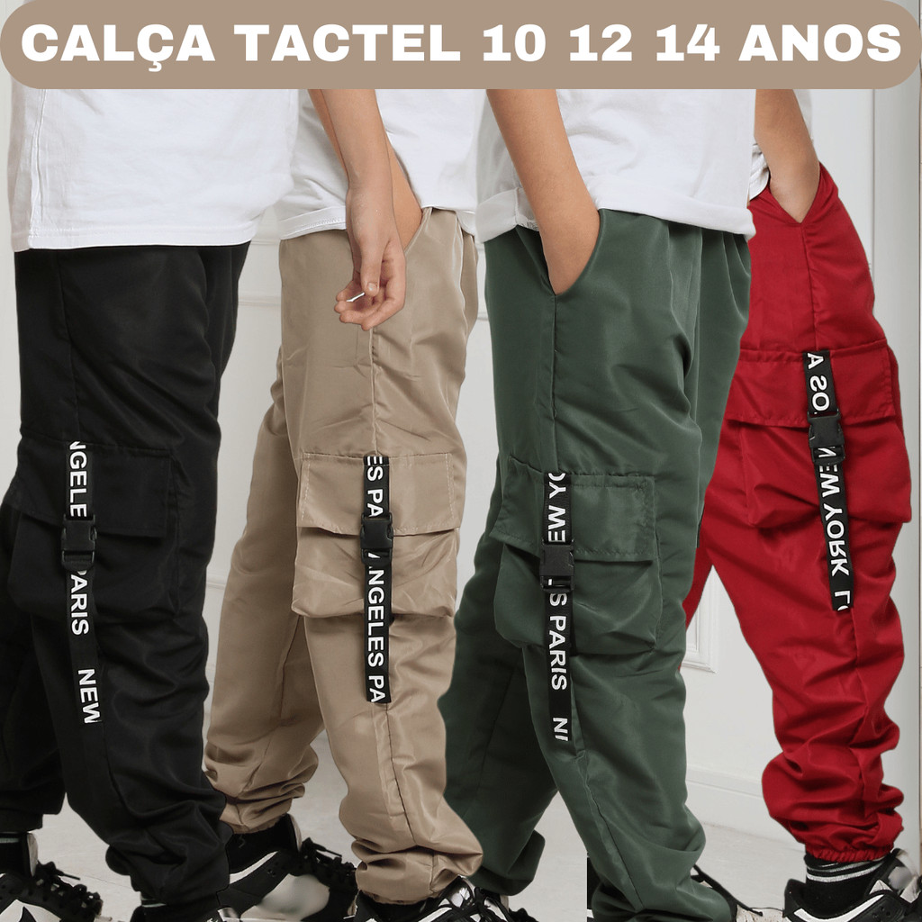 Calça Menino Infantil Jogger Cargo Tactel Masculina Criança Juvenil ...