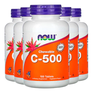 Kit 5x Vitamina C-500 Now Foods 100 Tablets Sabor Cereja /Made in Usa