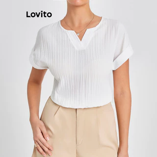 Lovito Blusa casual jacquard lisa para mulheres LBL16337