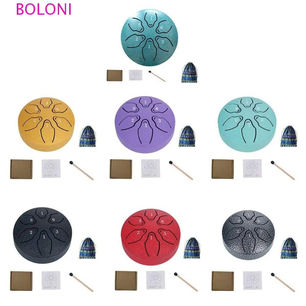 BOLONI Mini Tambores De Mão , Conjunto De Tambor De Língua De Aço De 6 Tons E 3 Polegadas , Multicolorido Oco Com Baquet