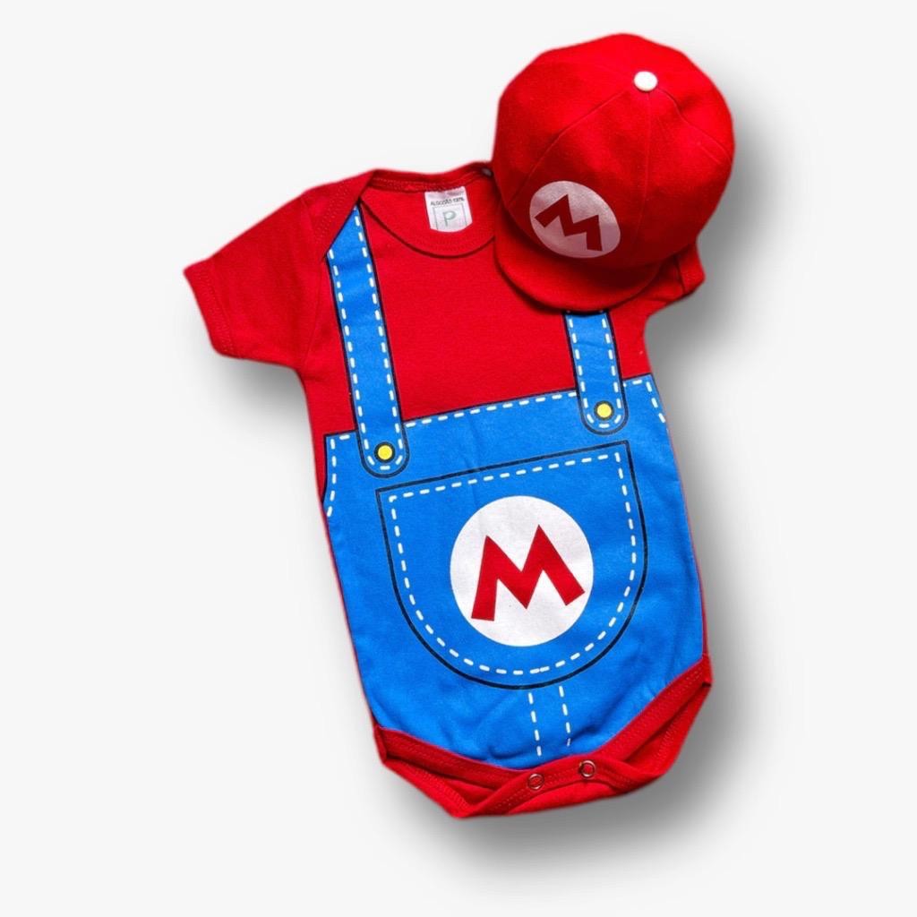 BODY SUPER MARIO BROSS + BOINA TEMÁTICO INFANTIL PERSONAGENS MEVERSARIO ...