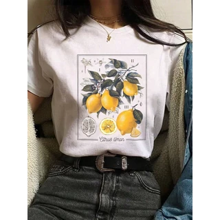 Camiseta Feminina Oversized Estampada Folhagem Limão